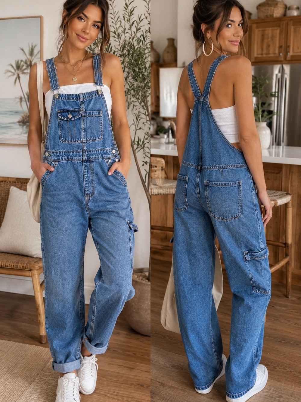 Celebrity Pink Blue Denim Women's Overalls - Relaxed Cargo Style